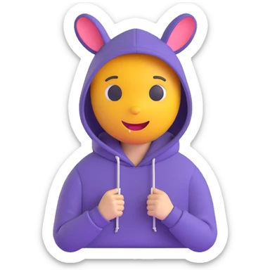 cozy red hoodie with drawstring and kangaroo pocket, hood up, 3D emoji style sticker