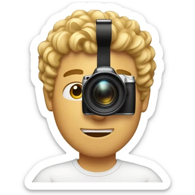 A guy with blond-brown curl hairs with a camera in his hand  sticker