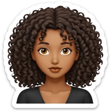 brown skinned lady with curly black hair, shoulder long hair, messy, nice curves sticker