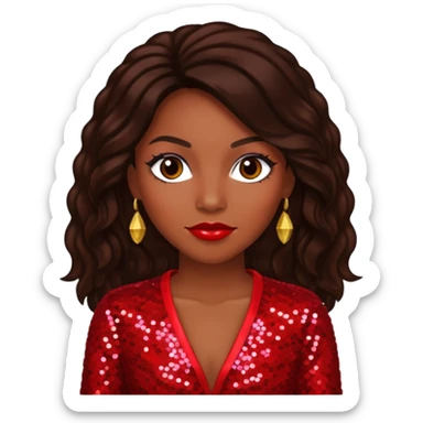LaTocha Scott from Xscape with long dark brown hair, red sequin outfit sticker