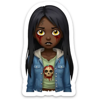 garota zumbi pele negra cabelo longo e liso preto sticker