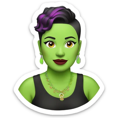 plus sized mexican woman with a neon green side part pixie cut and shaved side of hair sticker