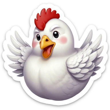 Cinematic Cute Yawning White Chicken Portrait Emoji, Head tilted slightly with a dramatic, wide-open yawn, showcasing a soft, fluffy white plumage with a crisp red comb and drooping wings, round beady eyes barely open in drowsy contentment, Simplified yet irresistibly adorable features, highly detailed, glowing with a soft, cozy glow, high shine, relaxed yet expressive, stylized with a touch of whimsy, bright and endearing, soft glowing outline, capturing the essence of a sleepy yet affectionate chicken, so drowsy it feels like it could stretch out of the screen and curl up for a nap! sticker