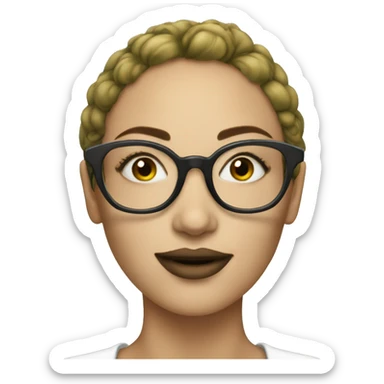 morgane makup: a woman with glasses and a head in a pea sticker