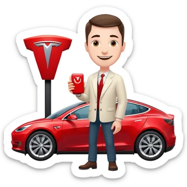White Smiling man on red Tesla sticker
