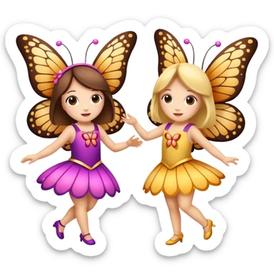 two girls dressed as cute moth and butterfly dancing sticker