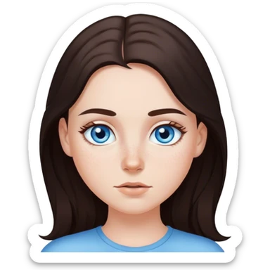 A white girl blue eyes long dark brown hair and freckles  sticker