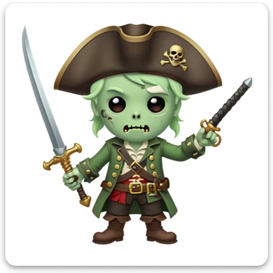 Pirate Zombie in tricorn hat waves a saber sticker