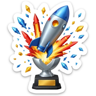 Rocket exploding into a trophy sticker
