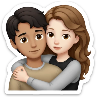 girl with long light brown hair and pale skin hugging a boy with short black wavy hair and tanned skin sticker