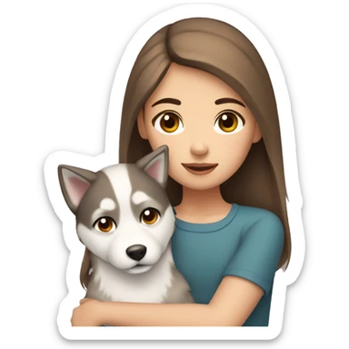 white brown hair girl with brown eyes cuddling a husky dog sticker