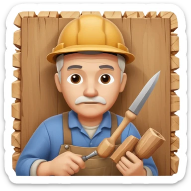 wood carving carpenter portrait, head and shoulders only, carving wooden figure with chisel, wood shavings visible, focused craftsman expression, artisan workshop vibe, 3D cartoon style, mobile game icon style, clean background, no text, no watermark
 sticker