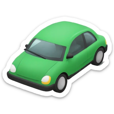 Sea turtle towing a car. The turtle is infront of the car on the road and is straped to the car sticker