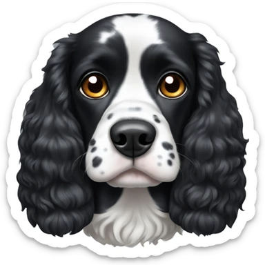 Black cocker spaniel dog with Heterochromia white with black spots sticker