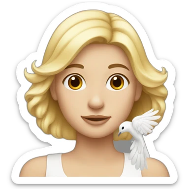 Blonde girl with dove on her shoulder  sticker