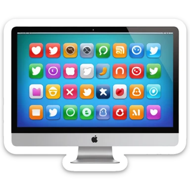 iMac screen displaying app icons in grid sticker