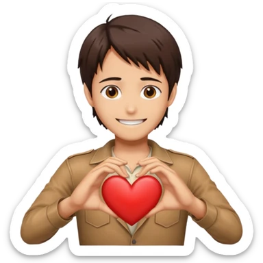 Eren Yeager making a heart sign sticker