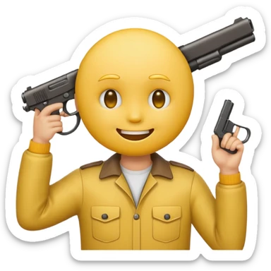 Create a smiling face emoji that’s holding a gun pointed to their head sticker