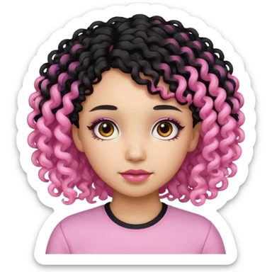 Zumbi menina de cabelo cacheado baixo preto e rosa sticker