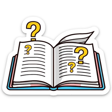 sticker style open book with floating question marks for philosophy sticker