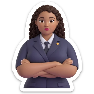 confident plus size Black woman with curly braids, arms crossed, professional look, simple background sticker
