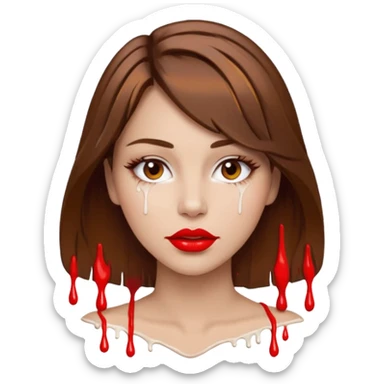 Brown Hair, Woman, white paint drip, face, hot, Sexy, lips sticker