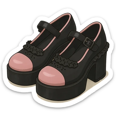 BLACKPINK-inspired gothic shoes, no hearts, black and pink, cute and stylish, ghibli style sticker