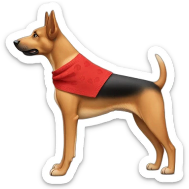 75% Coonhound 25% German Shepherd mix dog wearing small plain red bandana side view full body in profile left facing sticker