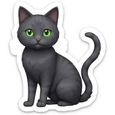 full body view of beautiful female solid dark grey cat with green eyes, white toes/paws and white patch on her chest sticker