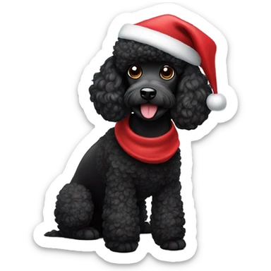 black poodle wearing santa hat sticker
