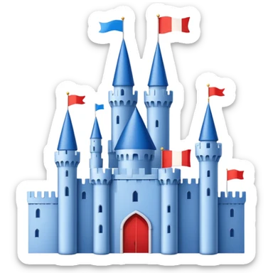 The flag has a yellow background with four horizontal red stripes running across it. In the upper left corner, there is a blue rectangle containing a white, stylized castle with three towers, the middle tower being taller than the others. sticker