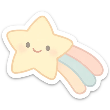 kawaii soft yellow shooting star with smiling face and pastel trail, no arms, no legs, full body, soft pastel kawaii style, transparent background sticker