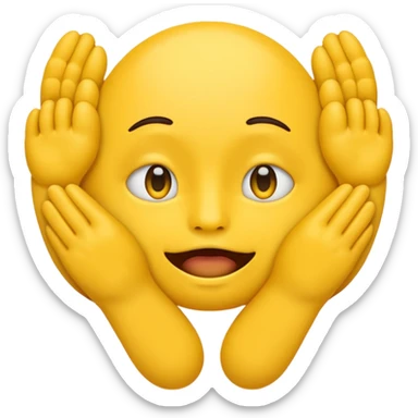 Create an sly emoji with feet and hands covering the mouth sticker