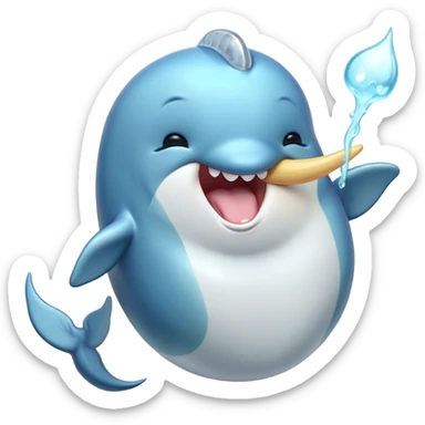 Cinematic Cute Yawning Narwhal Portrait Emoji, Head tilted slightly with a dramatic, wide-open yawn, showcasing a sleek, graceful form and a subtly curved tusk, sleepy eyes half-closed in drowsy contentment, Simplified yet irresistibly adorable features, highly detailed, glowing with a soft, cozy oceanic glow, high shine, relaxed yet expressive, stylized with a touch of whimsical charm, bright and endearing, soft glowing outline, capturing the essence of a drowsy yet affectionate sea guardian that seems ready to drift out of the screen for a nap! sticker