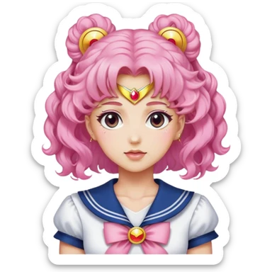 Woman with curly pink hair wearing a sailor moon style outfit sticker