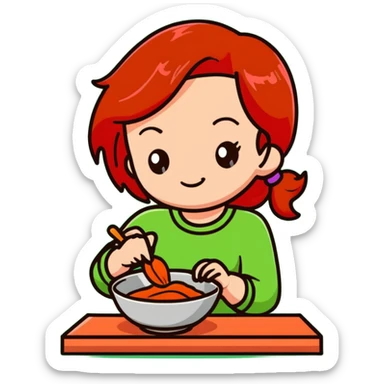girl with shoulder-length red hair making a bowl with clay sticker