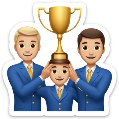 winner ceremony with one guy handing another guy a trophy sticker