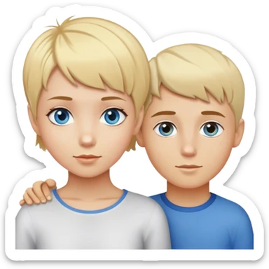 Girl with pixie cut blond hair and blue eyes with a boy with blond hair and hazel eyes sticker