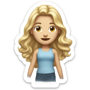 girl with long wavy blonde hair walking with a puff of air behind her sticker