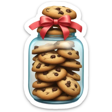 Cute jar of chocolate chip cookies with a bow around the top  sticker