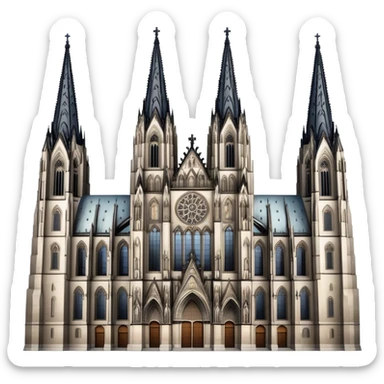 Cinematic Realistic Cologne Cathedral Landmark Emoji, showcasing Gothic architecture rendered with detailed stone textures and majestic, dynamic lighting. sticker