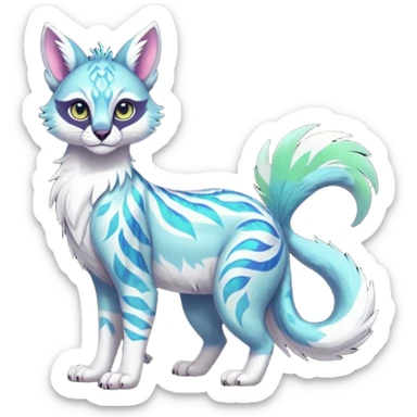 Colorful dark tropical feathery tribal pale light fruity pastel white glorious iridescent divine exotic cute cool beautiful beautiful fantasy-caracal-civet-genet-sergal-vernid-Gryphon-Cacomistle-Trico-oncilla-animal-Fakémon-hybrid-fursona (full body) sticker