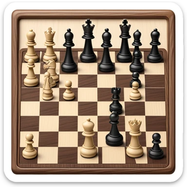 A chessboard with a few strategically placed pieces, including a king, queen, and pawns. The scene highlights the classic black and white squares of the board, emphasizing strategy and thoughtfulness in the game of chess. sticker