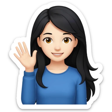 cewe rambut panjang hitam ceria keliatan setengah badan dan badannya kayak lagi nyender ke sesuatu di sebelahnya sticker