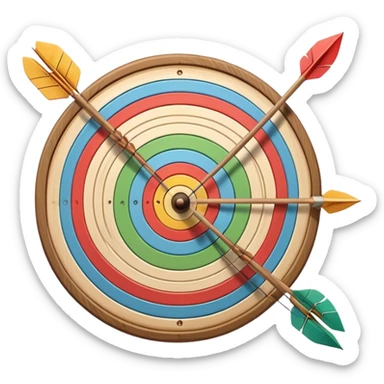 A bow with arrows drawn and ready, aimed at a target with concentric rings. The focus is on the elegance and precision of archery, with the target clearly visible in the background, symbolizing skill and concentration in the sport. sticker