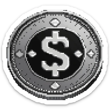 A silver coin with S.R symbols engraved prominently sticker