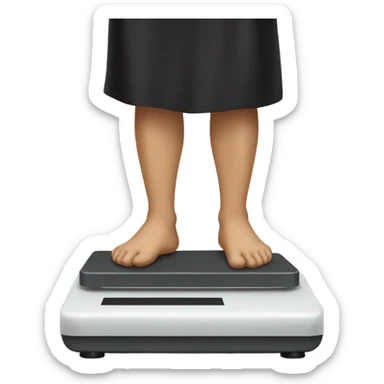 Man with bare legs wearing black smock standing on weight loss scale sticker