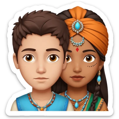 . The emoji is of Dylan Player (founder of emojis.com) who should have an existing emoji that highly details his face, and then with an Indian girl with an equivocally as detailed face. They should both look very realistic and use the existing image of DYLAN PLAYER, FOUNDER.  sticker