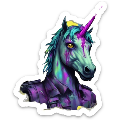 .Zombie_ Vaporwave black holographic oilslick zombie unicorn yellow caution tape graffiti Pegasus sticker