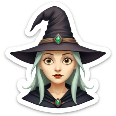 Baba Yaga sorceress woman, classic witch hat, mysterious expression sticker
